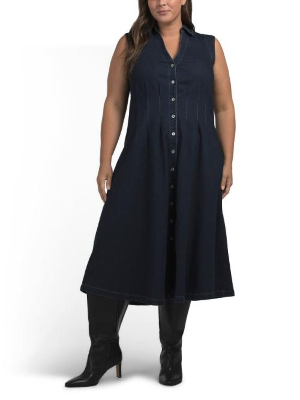 AVEC LES FILLES Plus Button Down Denim Midi Dress